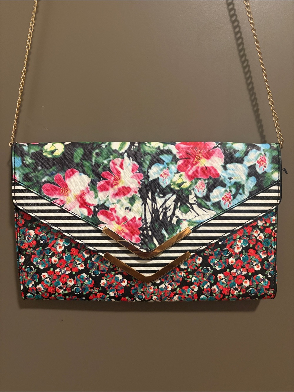 Aldo Floral & Striped Envelope Clutch